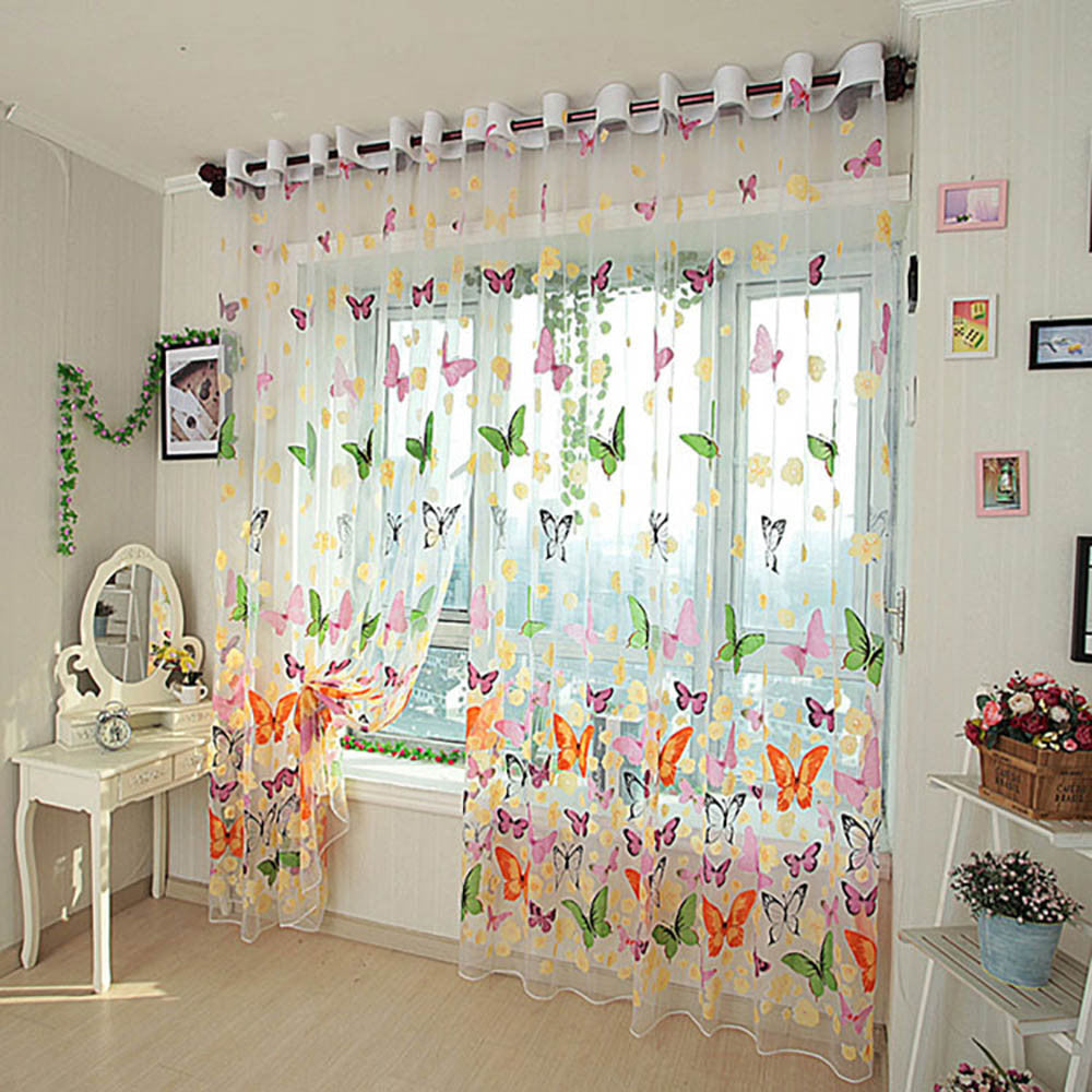 Romantic Butterfly Blinds Curtain yarn Tulle Bedroom Made Finished Organza Child Window Cortina Screen For Living Room Home