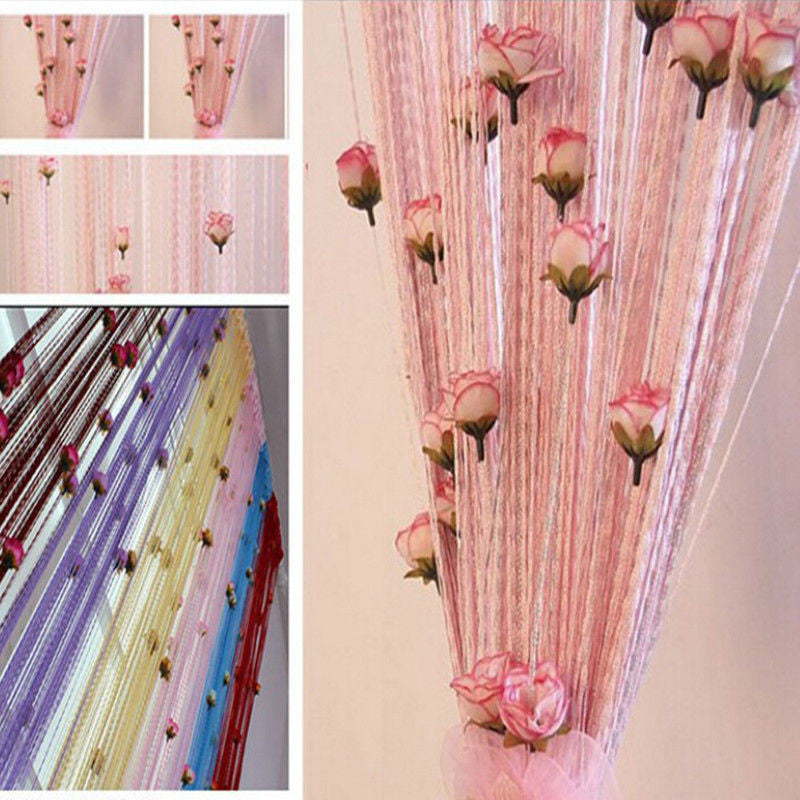Online discount shop Australia - DIY Rose Curtain 100*200cm Romantic Rose Floral String Flower Design Tassel Curtain Decoration Door Window Room Divider 8 Colors