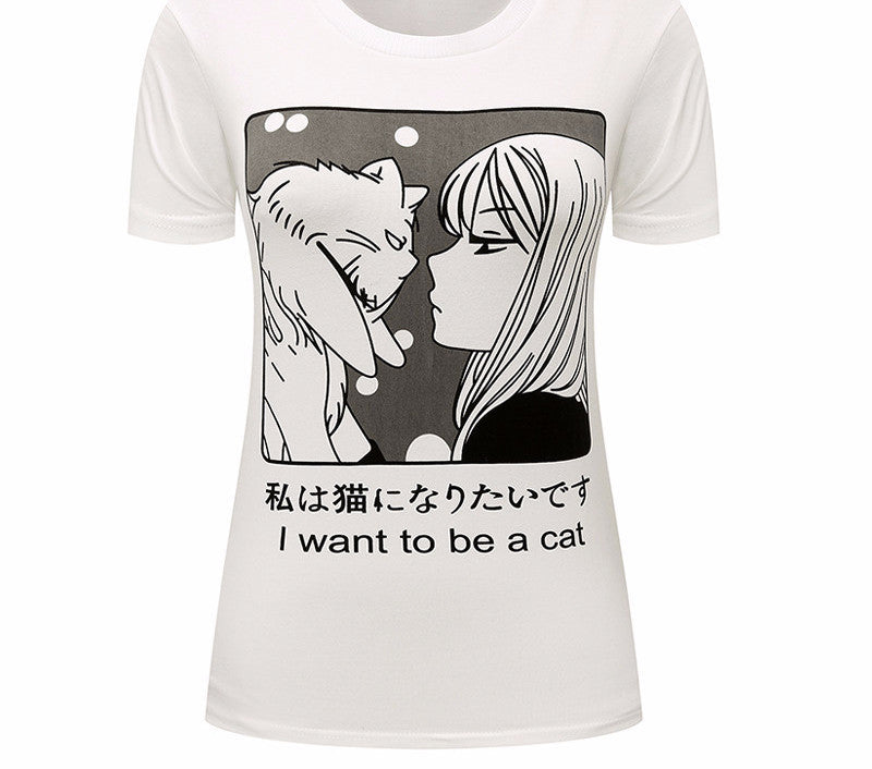 Online discount shop Australia - I Want To Be A Cat Manga T-Shirt Pastel Goth Anime Grunge Goth Tumblr Clothing Kawaii Hipster Punk Indie Homies Cute