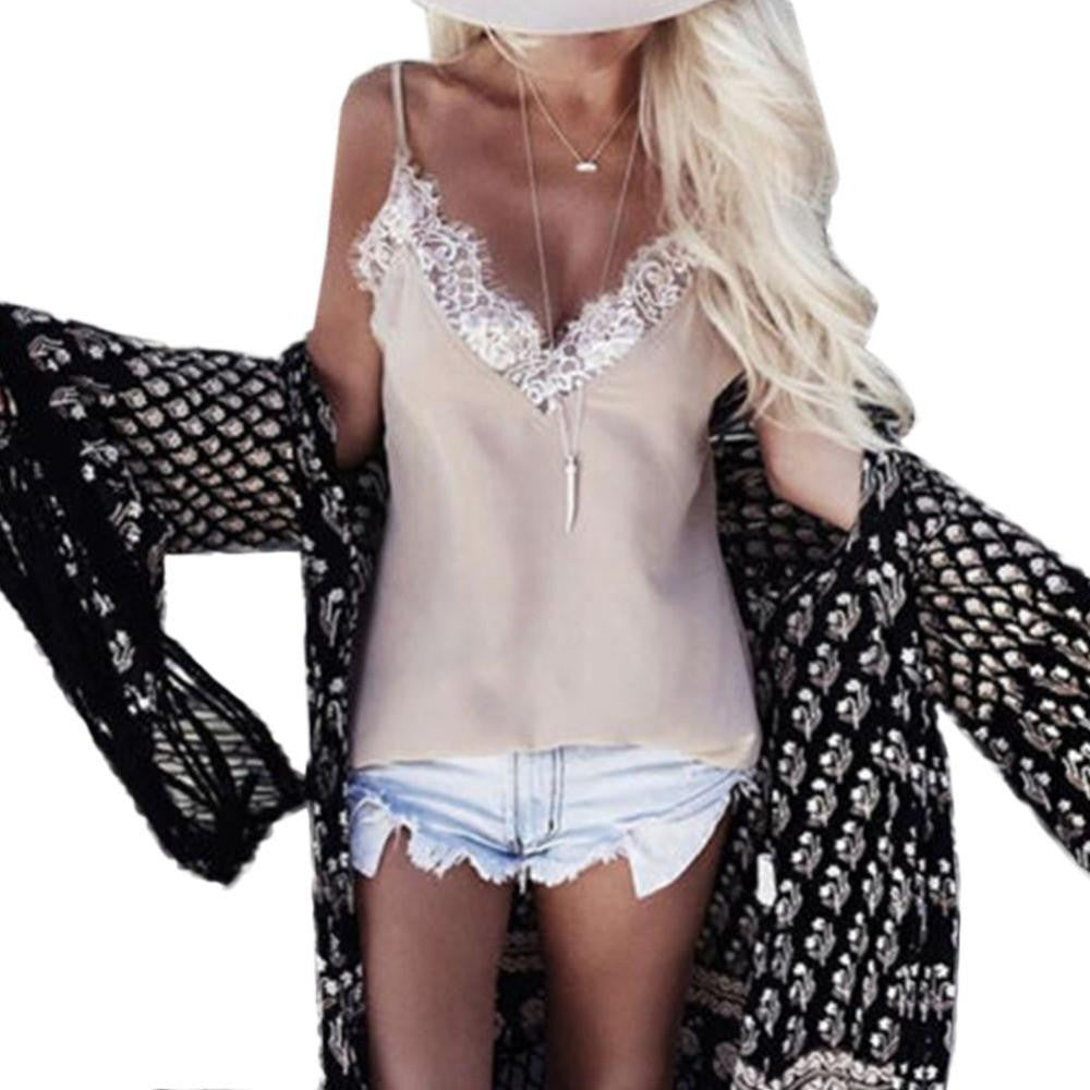 Women Ladies Vest Sleeveless Lace Tank Tops Casual Loose Backless Blouse