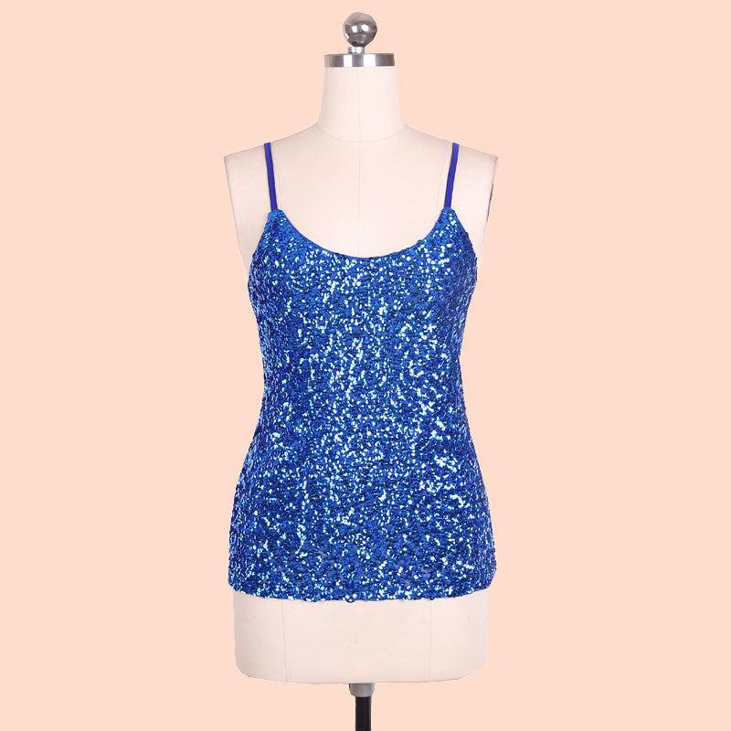 Online discount shop Australia - Europe Fashion spaghetti strap nightclub tank tops Silver Sequin top BLINGSOTRY KR1007-8