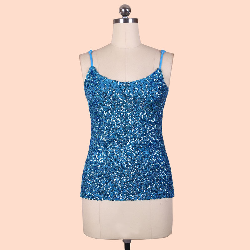 Online discount shop Australia - Europe Fashion spaghetti strap nightclub tank tops Silver Sequin top BLINGSOTRY KR1007-8