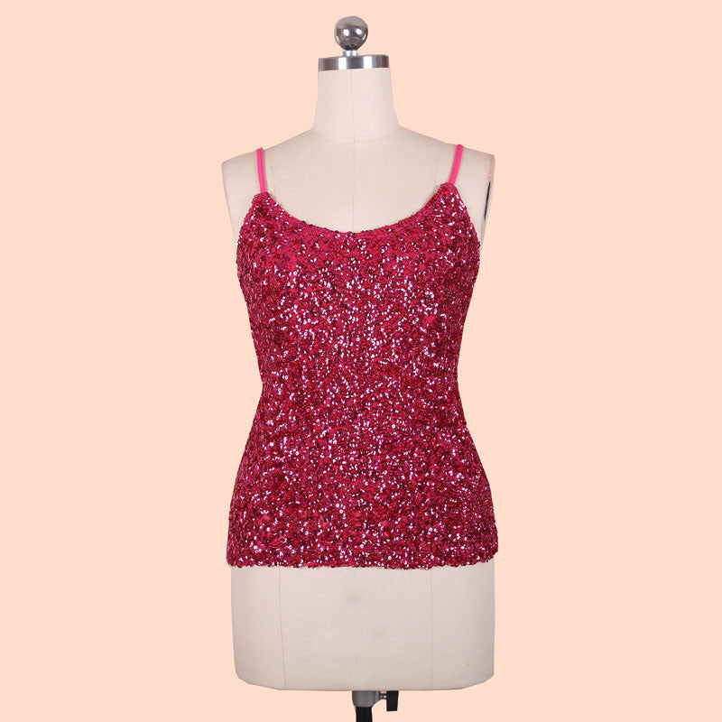 Online discount shop Australia - Europe Fashion spaghetti strap nightclub tank tops Silver Sequin top BLINGSOTRY KR1007-8