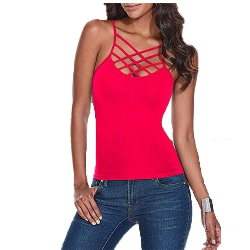 Woman Spaghetti Strap Tank Top Sleeveless Criss Cross Tops Casual T-shirts for Women Plus Size Camis XXL