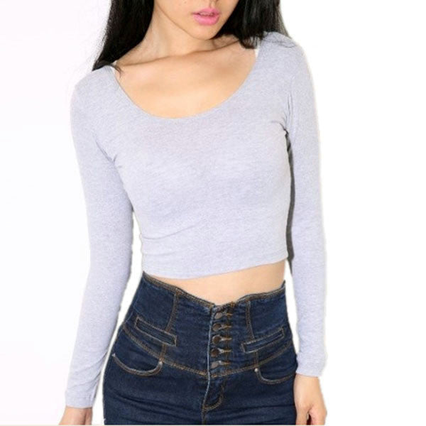 Online discount shop Australia - Fashion Sexy Women Crooped Tops Long Sleeve Clubwear Tops Cropped T-shirt LKT