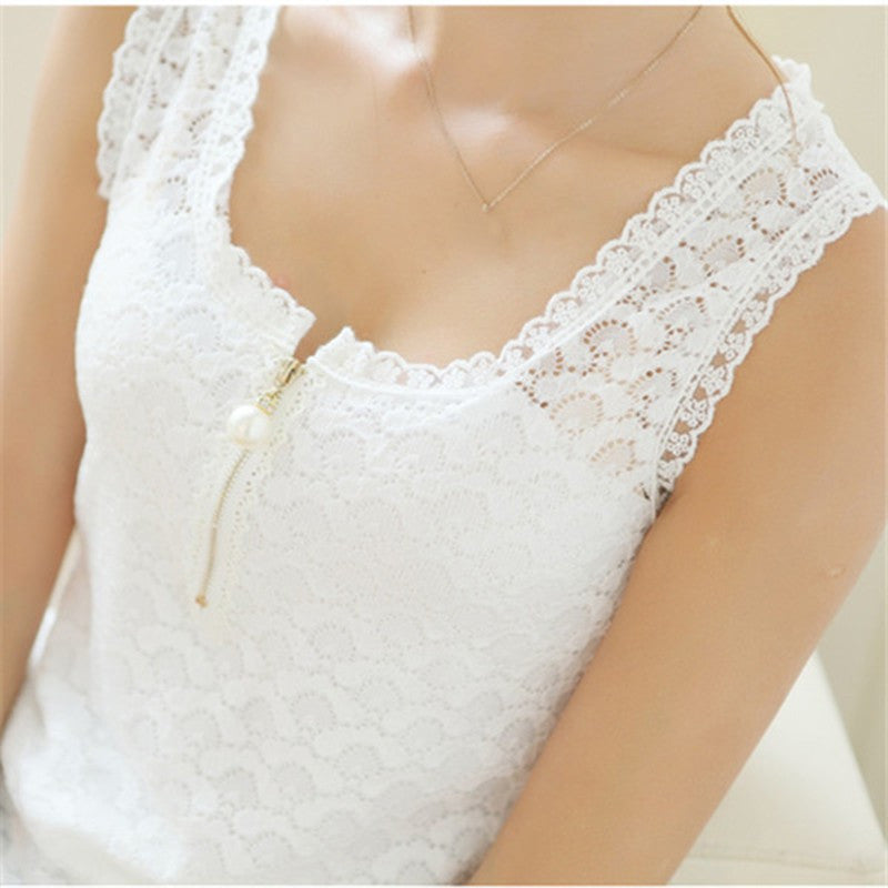 Online discount shop Australia - Cotton Vest  Bottoming Outer Wear White Lace Sleeveless Bottoming Shirt Slim Short Paragraph