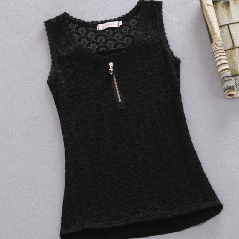 Online discount shop Australia - Cotton Vest  Bottoming Outer Wear White Lace Sleeveless Bottoming Shirt Slim Short Paragraph