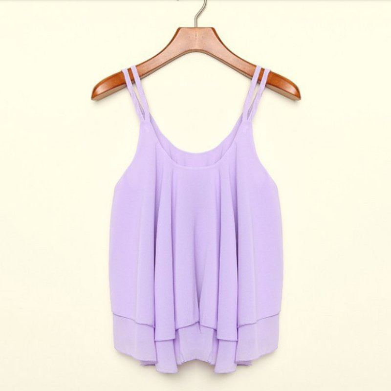 Women Tank Tops Casual Chiffon Double Layer Sleeveless Loose Solid Crop Top Plus Size S-4XL