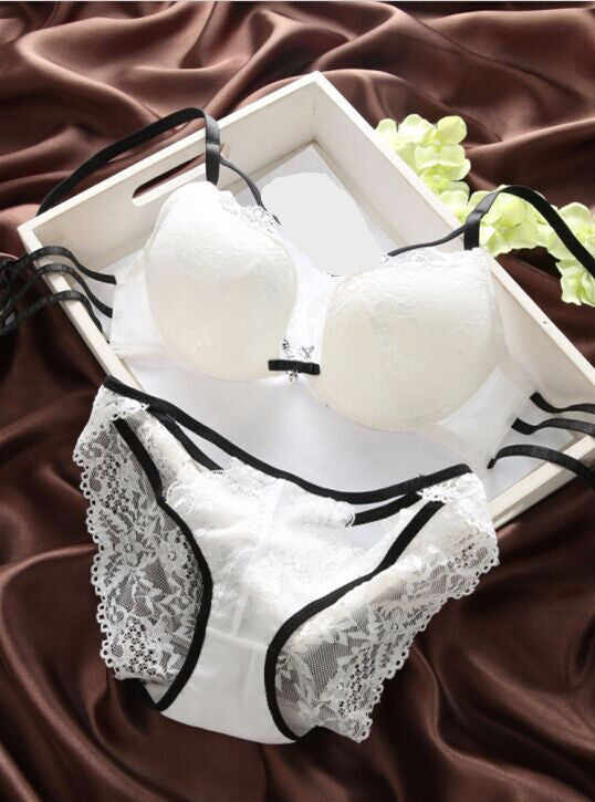 Online discount shop Australia - Fashion black gauze elegant exquisite sweet lace embroidery sexy bra women's underwear bra set