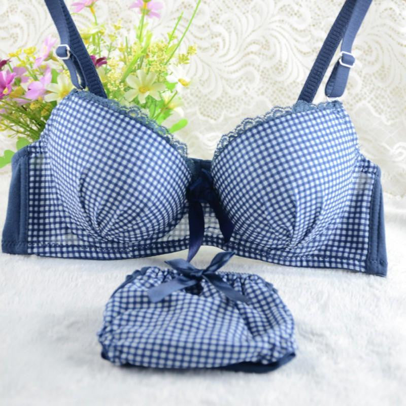 Sex Push Up Bra Set Girls Bowknot Lace Underwear Sets Underwire Brassiere Outfit