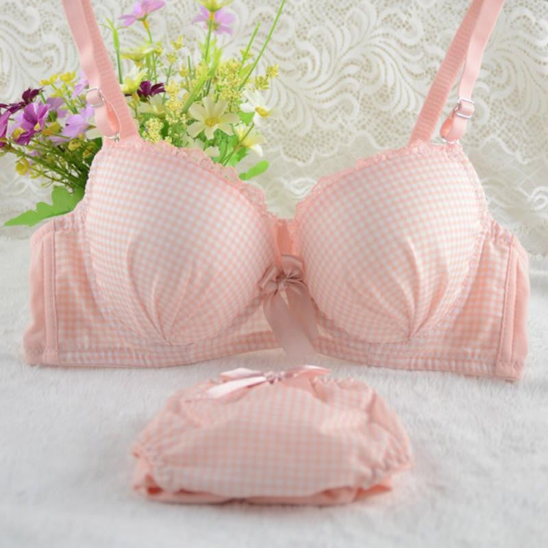 Sex Push Up Bra Set Girls Bowknot Lace Underwear Sets Underwire Brassiere Outfit