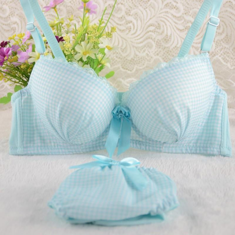 Sex Push Up Bra Set Girls Bowknot Lace Underwear Sets Underwire Brassiere Outfit