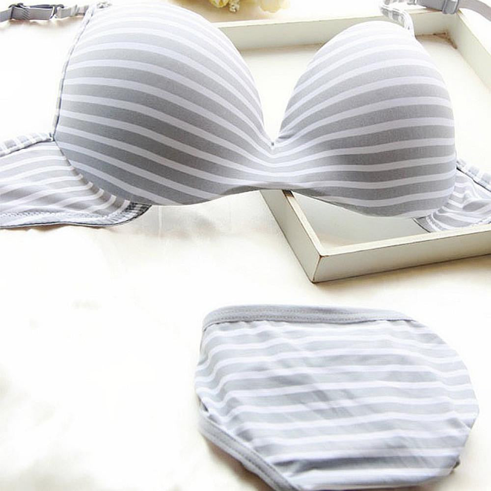 Underwear Women Striped Bra Sets White/Purple Girl Underwear Set Lolita Bra Sets Lngerie Bra & Brief Sets Of Underwear Gray Blue