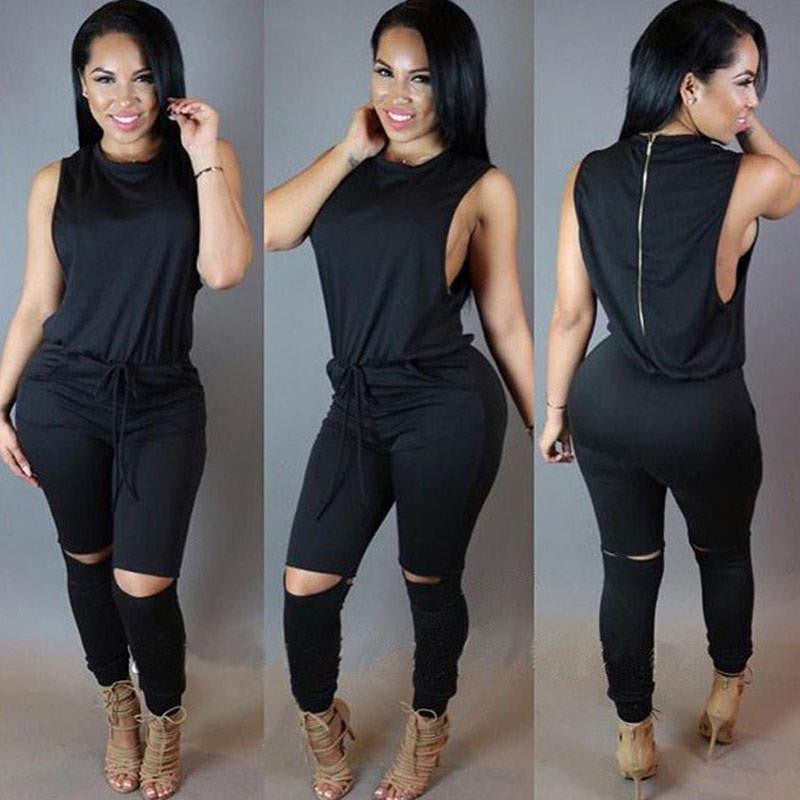 Womens Jumpsuit Full Bodysuit Overalls For Women Slim Sleeveless Black Bodycon Casual Rompers