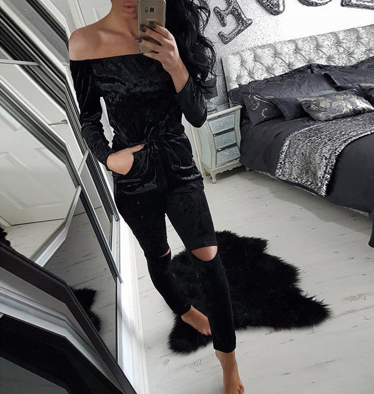 Online discount shop Australia - High Quality Rompers Women Velvet Jumpsuit New Long Sleeveless Playsuit Sexy Bodysuit Party Slim Bandage Overalls