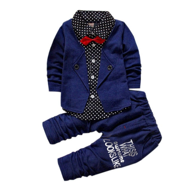 Kid Clothes Sets Spring Autumn Baby Boys Long Sleeve Gentleman Suit Children Tie Shirt Pants 2Ps Infant Clothes Christmas Outfit