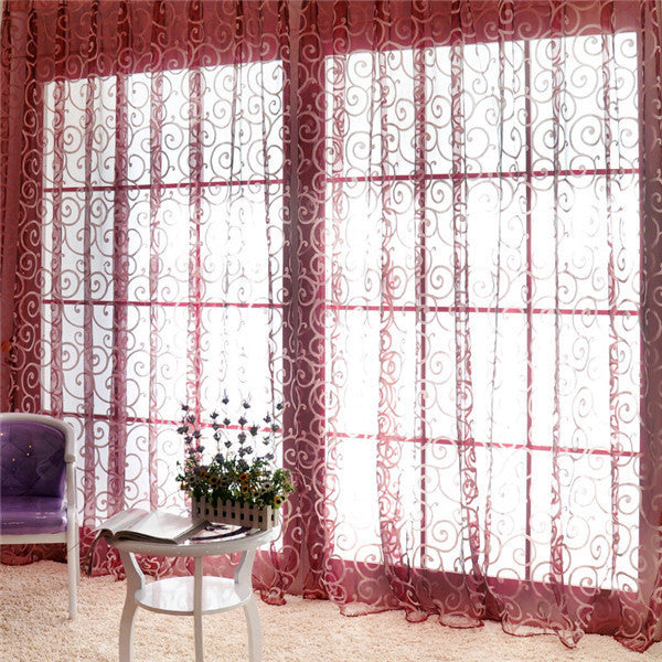 Pastoral Floral Tulle Voile Door Scarf Valances Drape Sheer Window Curtains