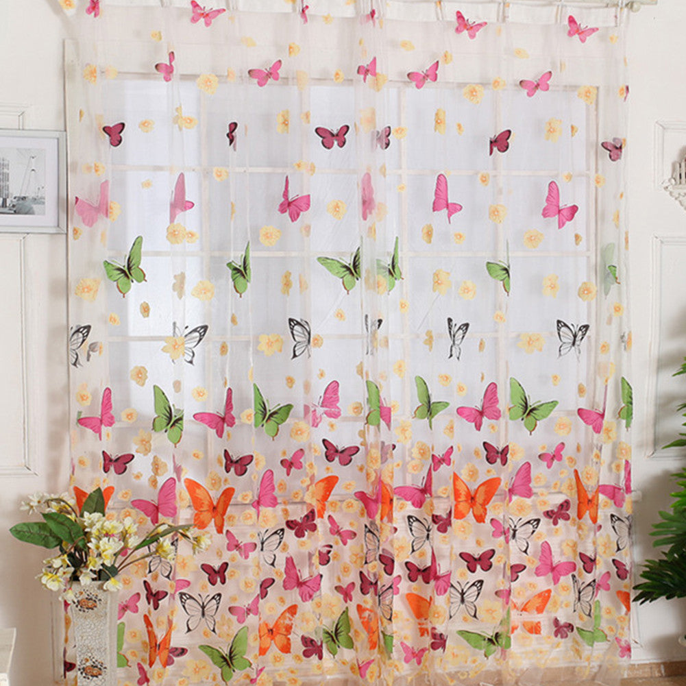 Fashion Butterfly Print Sheer Window Panel Curtains Room Voile Curtain Divider 204cm x 95cm
