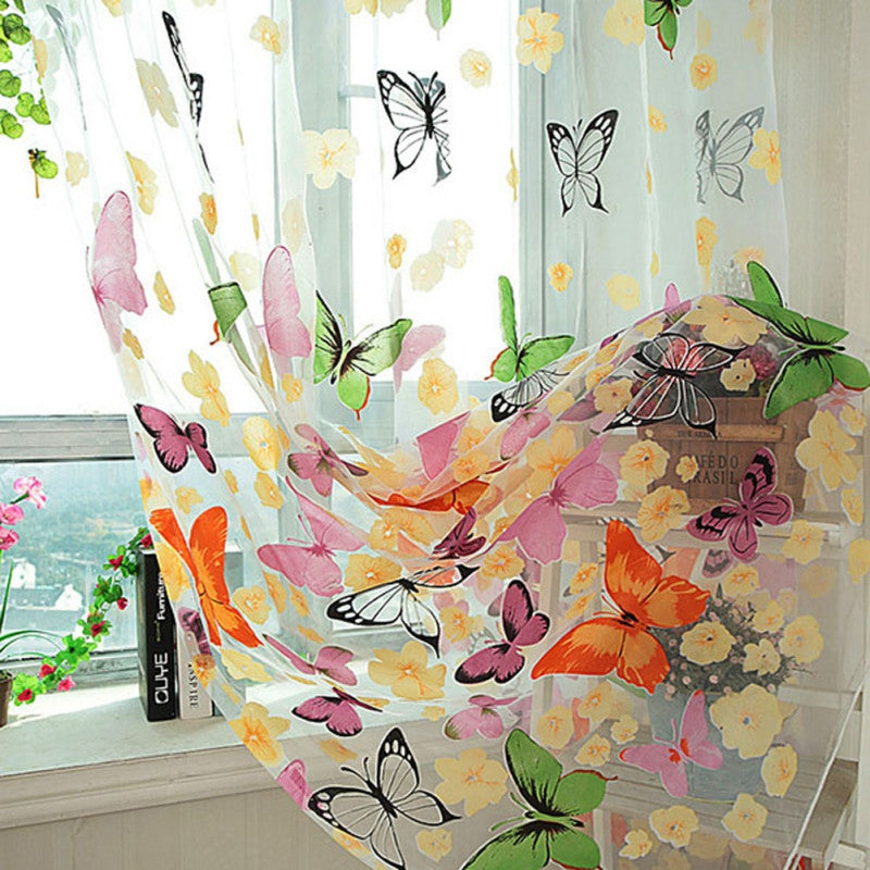 Online discount shop Australia - Butterfly Tulle Window Screen Door Balcony Curtains Panel Scarf Valance
