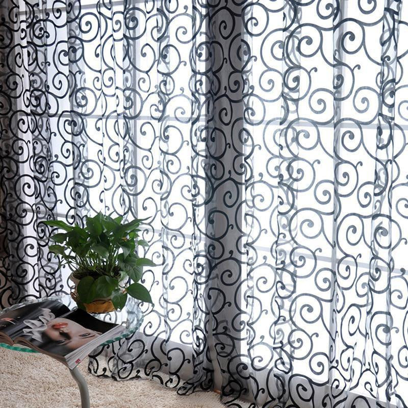 Special Pastoral Floral Tulle Voile Door Scarf Valances Drape Sheer Window Curtains