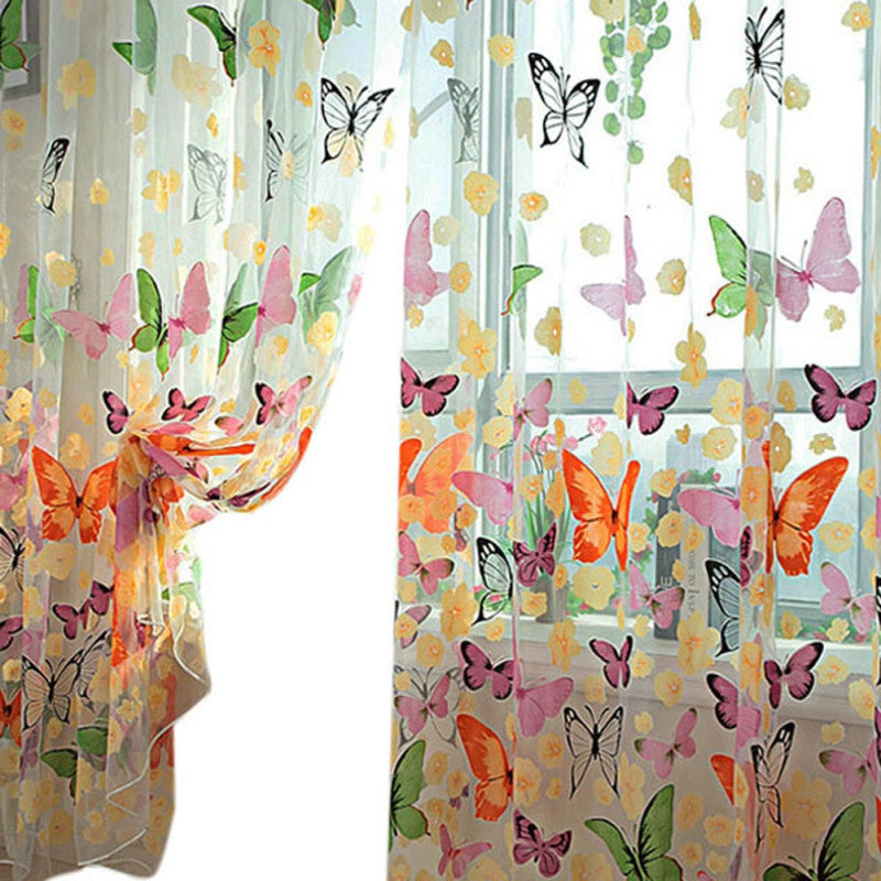 Online discount shop Australia - Butterfly Printed Tulle Voile Door Window Balcony Sheer Panel Screen Curtain New Arrival