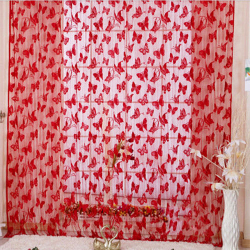 Online discount shop Australia - Colored Romance Butterfly Pattern Tassel String Door Curtain Window Room Curtain Home Decor White Black Red Green