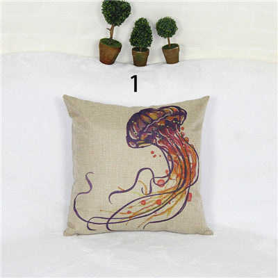 Online discount shop Australia - Marine Style Cushion Cover Mermaid Pattern Octopus Jellyfish 18x18 inches Cotton Linen Pillowcase Waist Throw Pillow Cover