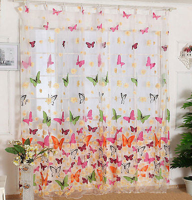 Online discount shop Australia - Delicate Lucency Tulle Butterfly Print Curtain Panel Window Room Divider Curtain