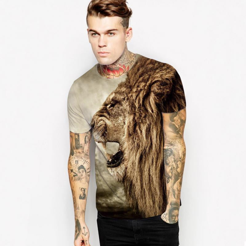 Mens Fashion 3d T Shirt Men Short Sleeve Lion Head Printed Men Casual T-shirt Creative Design Tee Shirt For Men