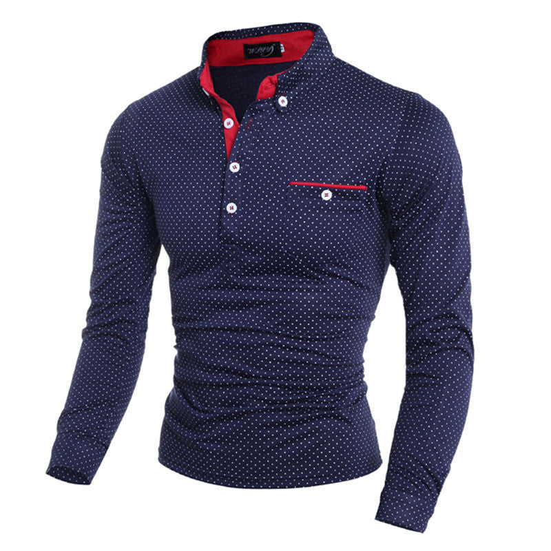 Online discount shop Australia - British Style Men Polo Shirt Homme Cotton Tops Polka Dot with Pocket Fashion Fitness Mens Long Sleeved Shirts Camisa Polo