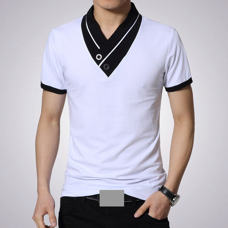 Online discount shop Australia - Mens leisure T-shirt fashion slim short sleeve V neck T shirt button decorating Tees / Tops Q19