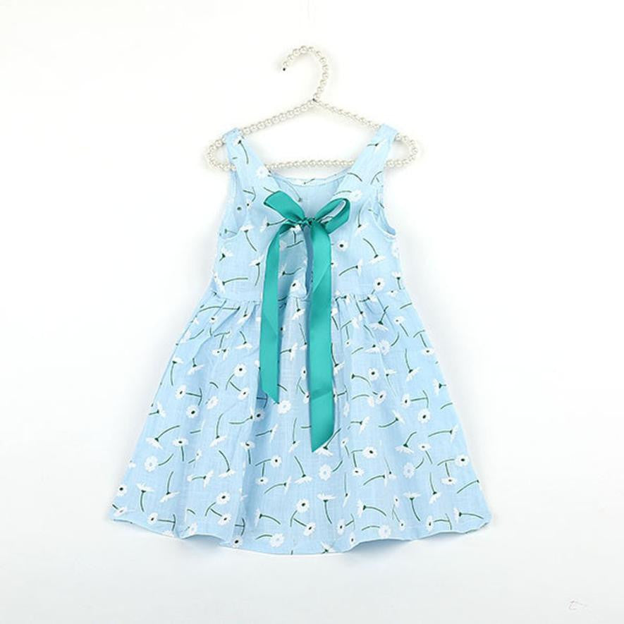 Online discount shop Australia - Baby girls dresses Cotton Blended kids dress floral print Bowknot Printing Sleeveless O-Neck infant sundress clothing1-6Y