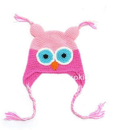 Cute National Style Cartoon Multicolor Infant Toddler Handmade Knitted Crochet Baby owl hat with ear flap Animal Cap A297