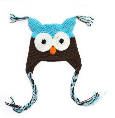 Cute National Style Cartoon Multicolor Infant Toddler Handmade Knitted Crochet Baby owl hat with ear flap Animal Cap A297