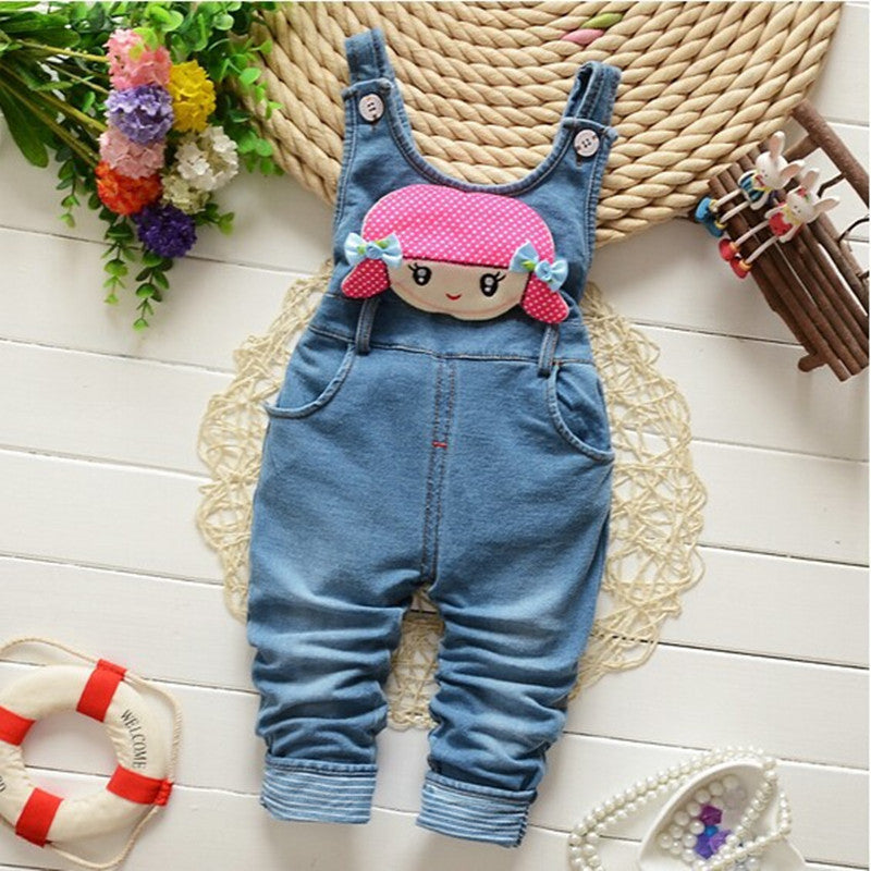 Online discount shop Australia - Children pants Baby girls cute cartoon cowboy suspender trousers jeans pants kids clothing