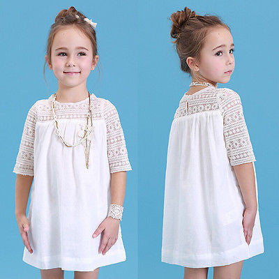 Online discount shop Australia - Kids Baby Girls White Chic Fairy Lace Floral Party Solid Gown Fancy Dresses Baby Casual Dress Clothes