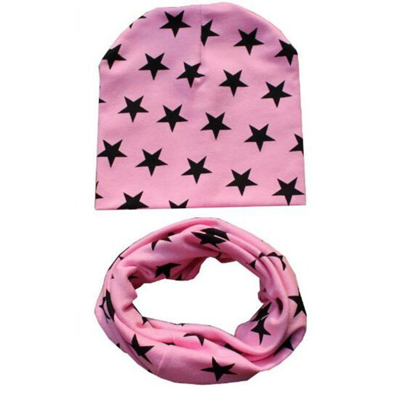 Online discount shop Australia - baby Girls Boys star print neck warmer Scarf & Beanie set elastic cotton hat scarves for 1-3 years children kids