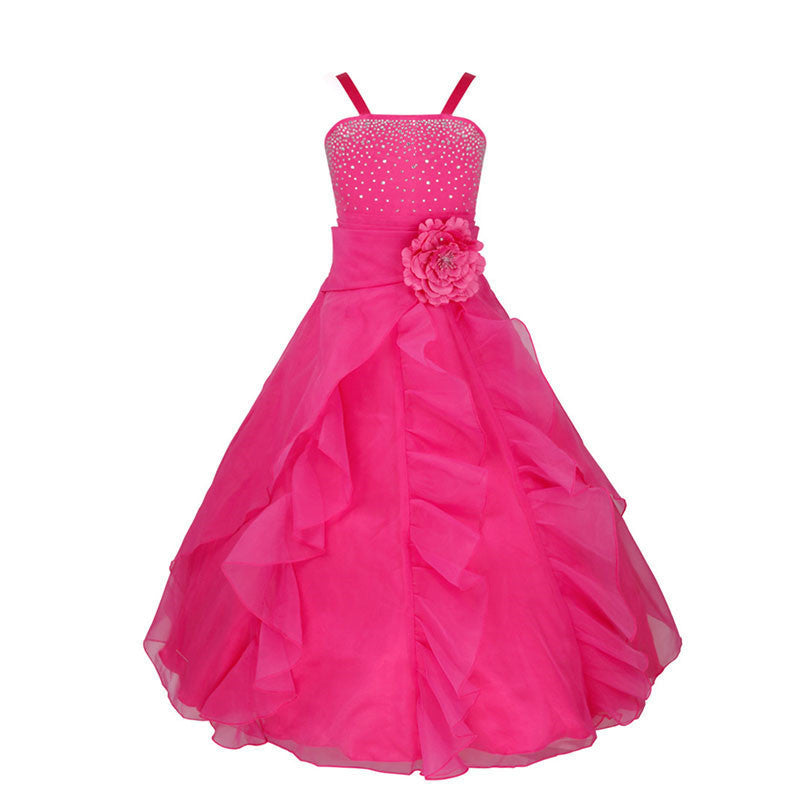 Online discount shop Australia - Kids Girls Embroidered Flower Bow Formal Party Ball Gown Prom Princess Bridesmaid Wedding Children Tutu Dress Size 2-14Y