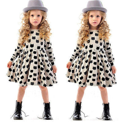 Online discount shop Australia - 2-7Year Girls Clothes Kids Vintage Cat Long Sleeve Tulle Kids Party Dresses