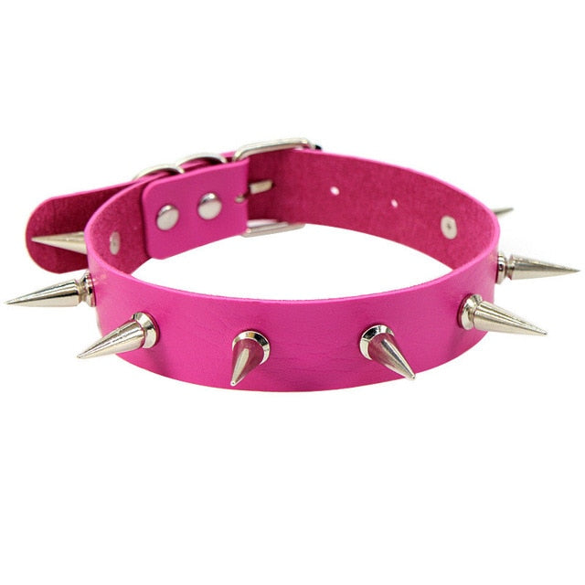 Gothic Pink spiked punk choker collar with spikes Rivets women men Studded chocker necklace goth jewelry