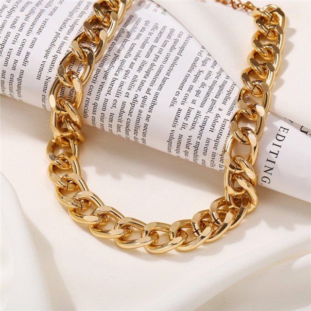 17KM Gothtic Gold Lock Chunky Chain Necklace For Women Men Big Chain Unlockable Lock Key Pendant Necklaces Exaggerated Jewelry