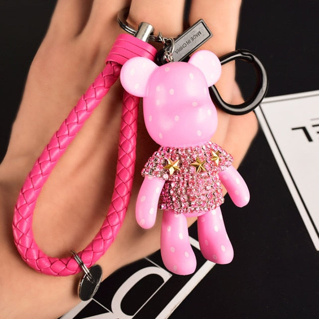 Handmade DIY Craft Rhinestone Bomgom Tassels Cartoon Popobe Gloomy Bear Keychain Cute Bag Charm Holder Cartoon Resin Key Chain