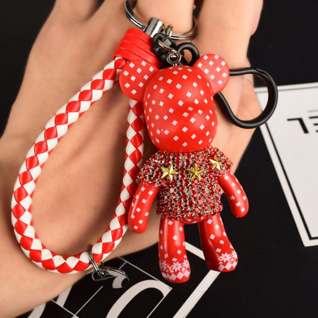 Handmade DIY Craft Rhinestone Bomgom Tassels Cartoon Popobe Gloomy Bear Keychain Cute Bag Charm Holder Cartoon Resin Key Chain