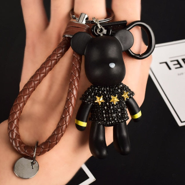 Handmade DIY Craft Rhinestone Bomgom Tassels Cartoon Popobe Gloomy Bear Keychain Cute Bag Charm Holder Cartoon Resin Key Chain