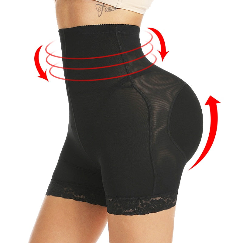 Women High Waist Lace Butt Lifter Body Shaper Tummy Control Panties Boyshort Pad Shorts Hip Enhancer Shapewear