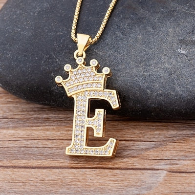 Luxury Copper Zircon A-Z Crown Alphabet Pendant Chain Necklace Punk Hip-Hop Style Fashion Woman Man Initial Name Jewelry