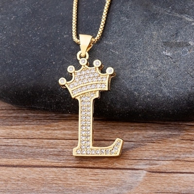 Luxury Copper Zircon A-Z Crown Alphabet Pendant Chain Necklace Punk Hip-Hop Style Fashion Woman Man Initial Name Jewelry