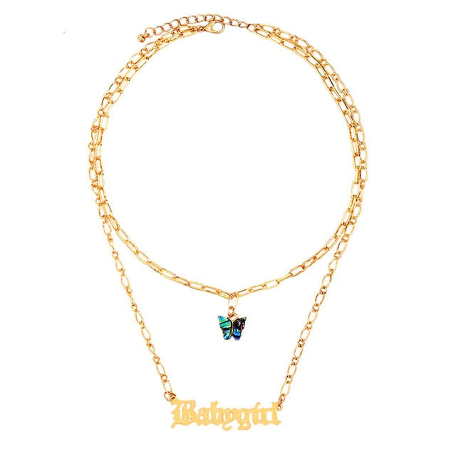 Bohemian Multilayer Necklaces For Women Men Gold Butterfly Portrait Coin Cross Crystal Chokers Necklace Trendy New Jewelry Gifts