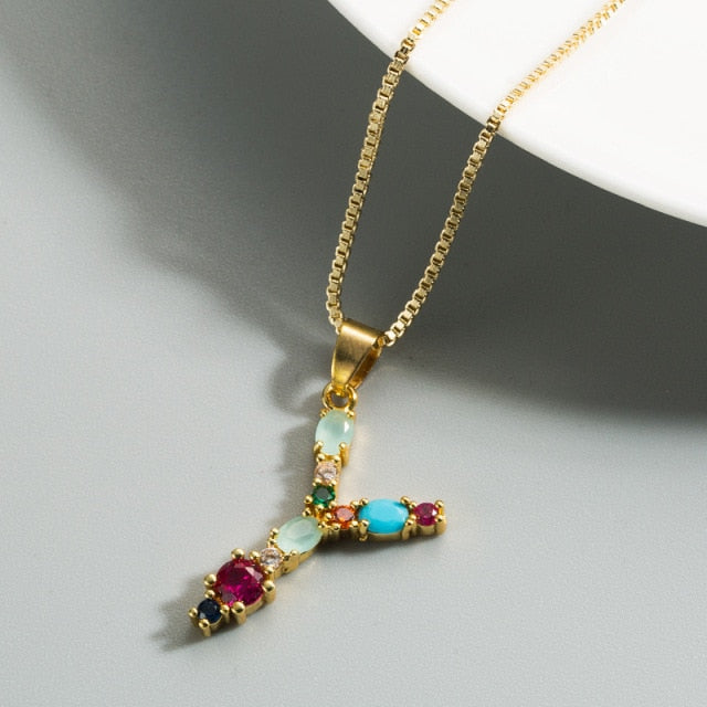 26 English Letter Necklace Women's 2020 New Bohemia Style Colored Necklace Copper Plated Gold  Clavicle Chain for Girls