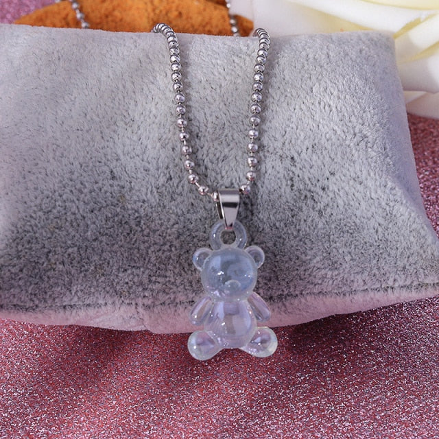 Candy Color Stars Hearts Gummy Mini Bear Chain Necklaces for Women Cute Crtoon Animal Pendants Jewelry